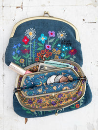 Embroidered Coin Purse|Washed Navy-view 1