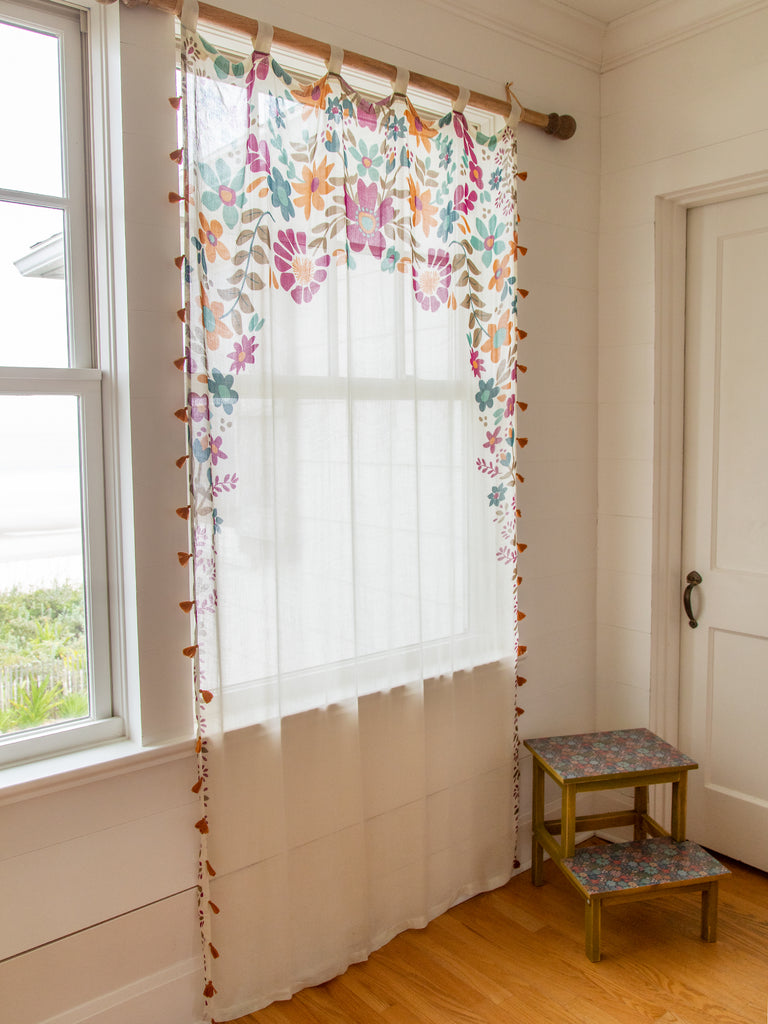 Printed Curtain Panel|Cream Floral-view 1