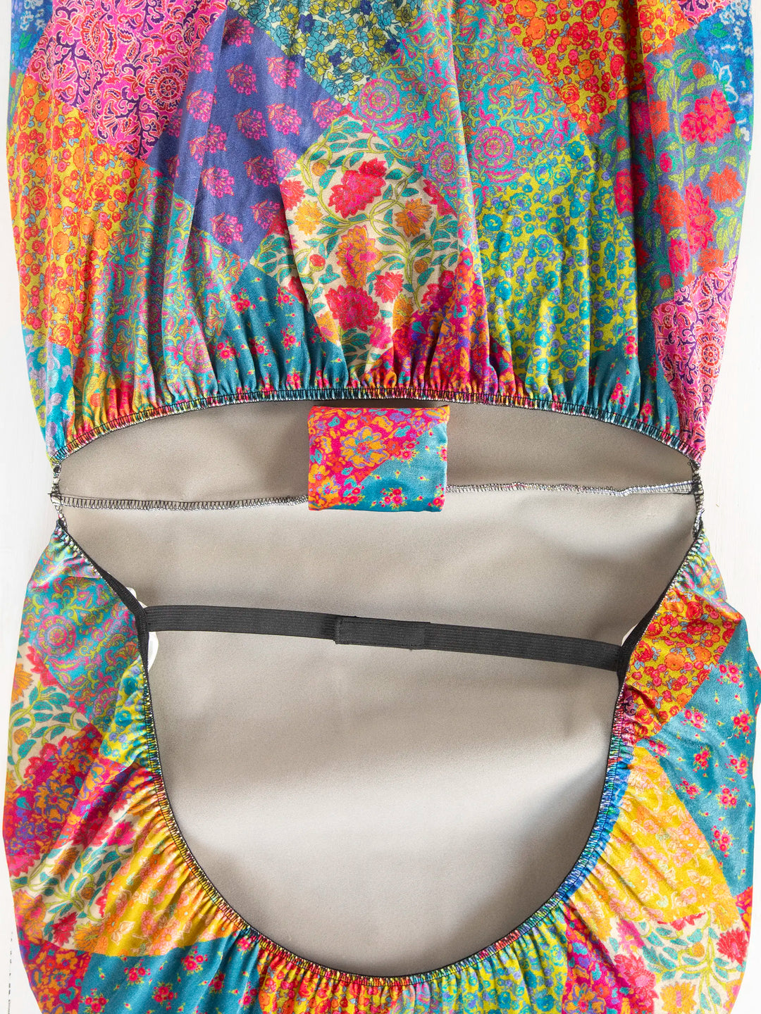 Velvet Front Car Seat Cover, Set of 2 - Rainbow Patchwork