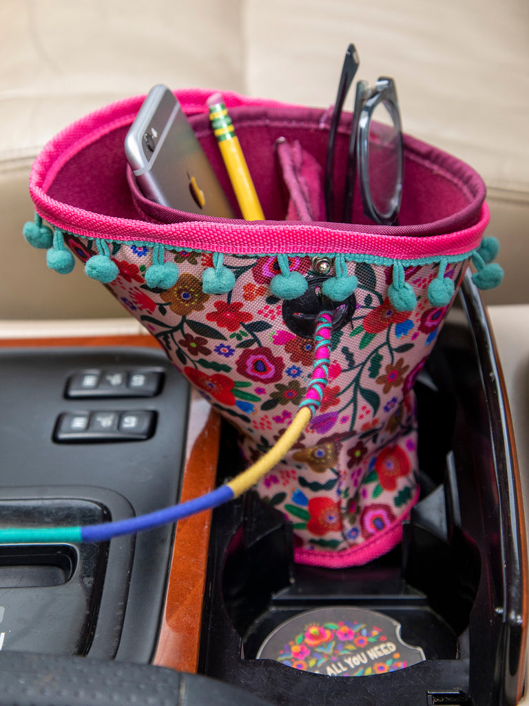 Car Cup Holder Organizer|Pink Floral-view 1
