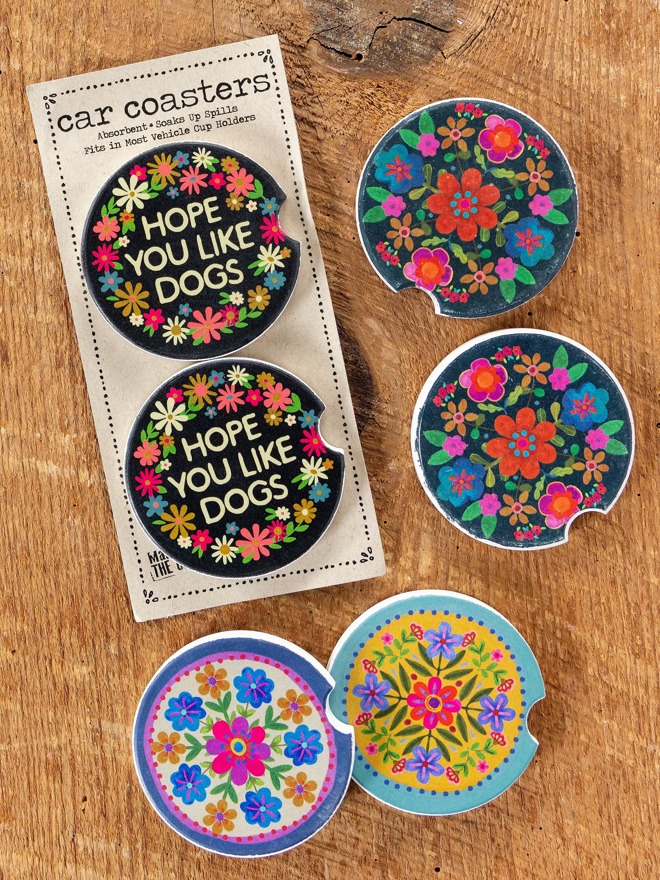 Car Coasters, Set of 2 - Mustard Folk Flower – Natural Life