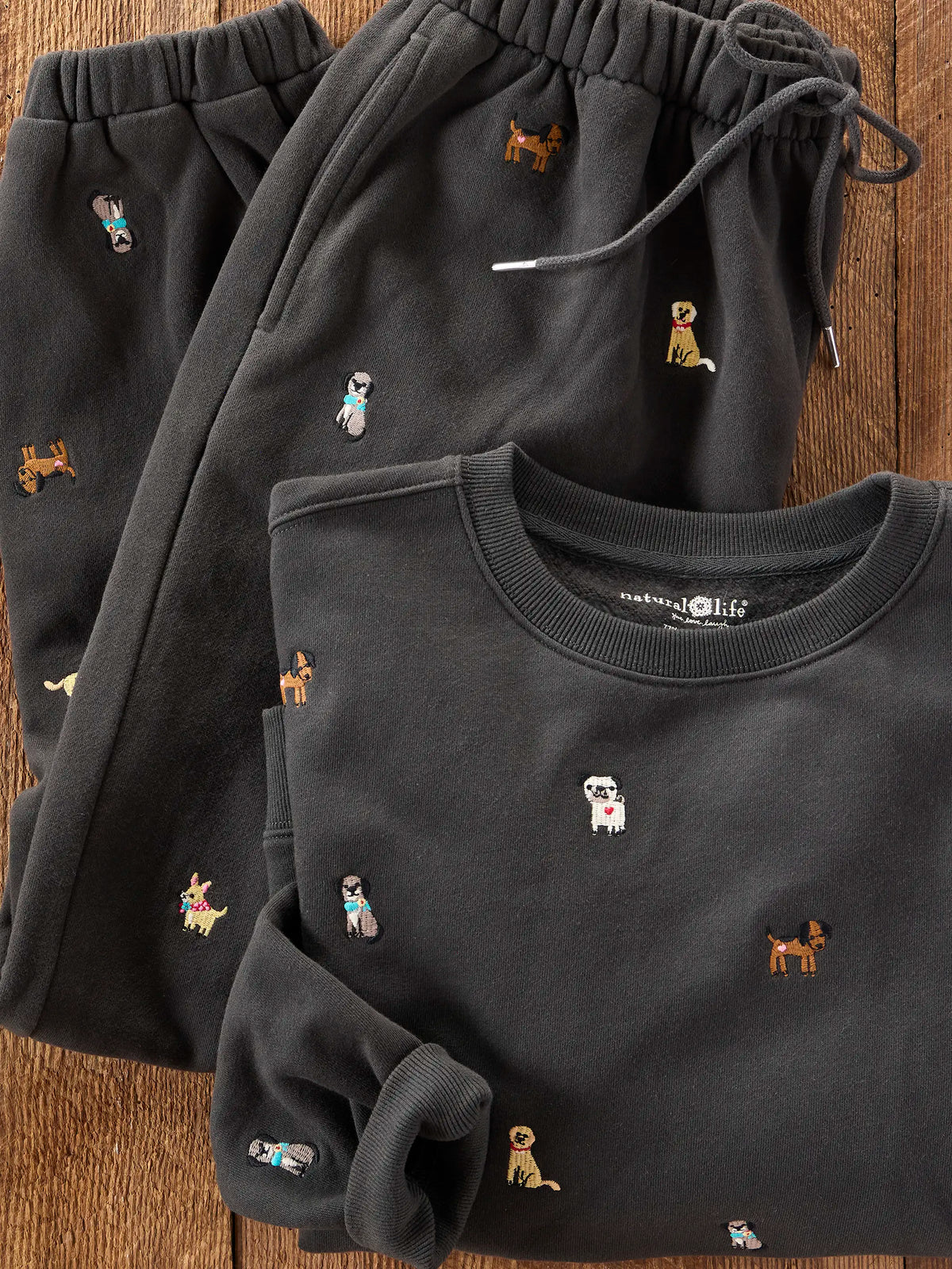 Fave Little Things Embroidered Sweatshirt - Charcoal Dogs
