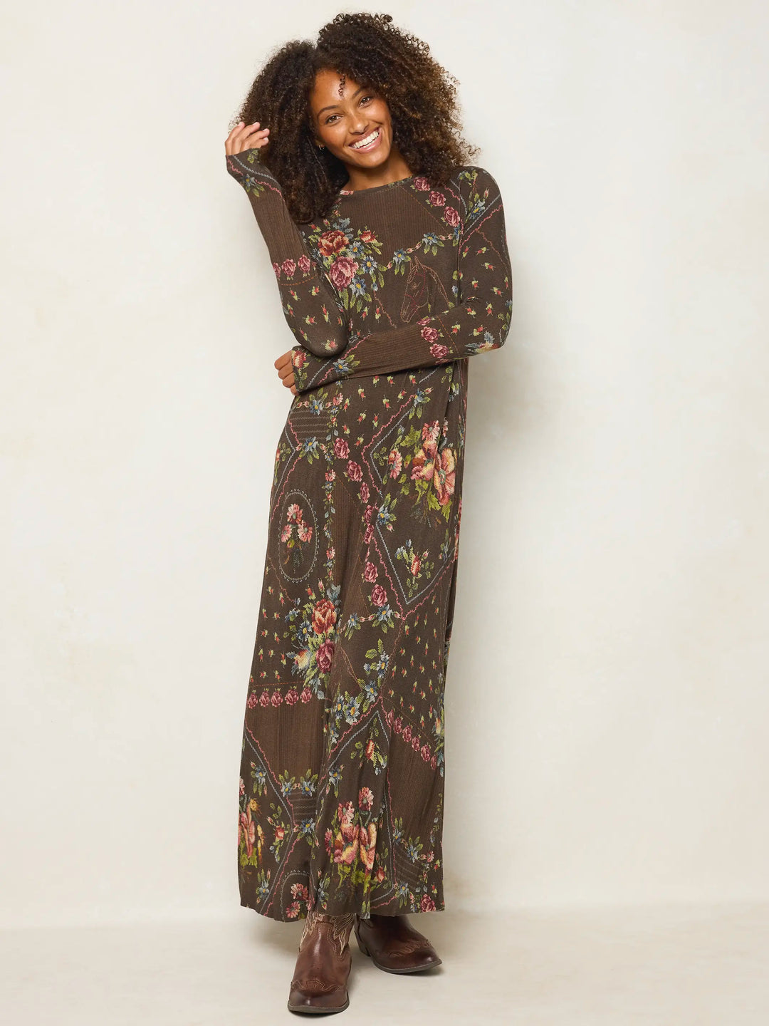 long sleeve brown floral dress Stevie 