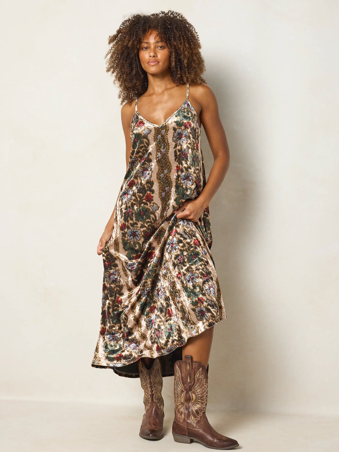 Gracie Velvet Slip Maxi Dress - Brocade Tapestry Cream – Natural Life