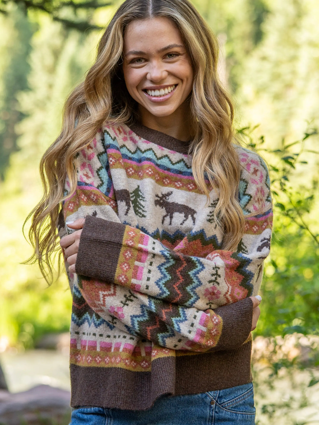 Cozy Cabin Reversible Jacquard Sweater - Moose