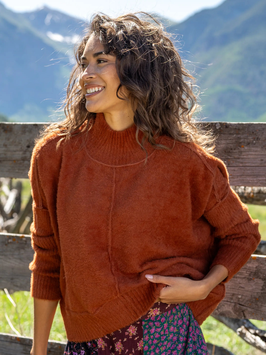 Fuzzy Turtleneck Sweater Rust – Natural Life - Main Image