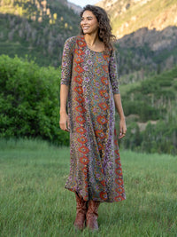 Lottie Sweater Knit Maxi Dress - Brown Tuscany Border-view 1