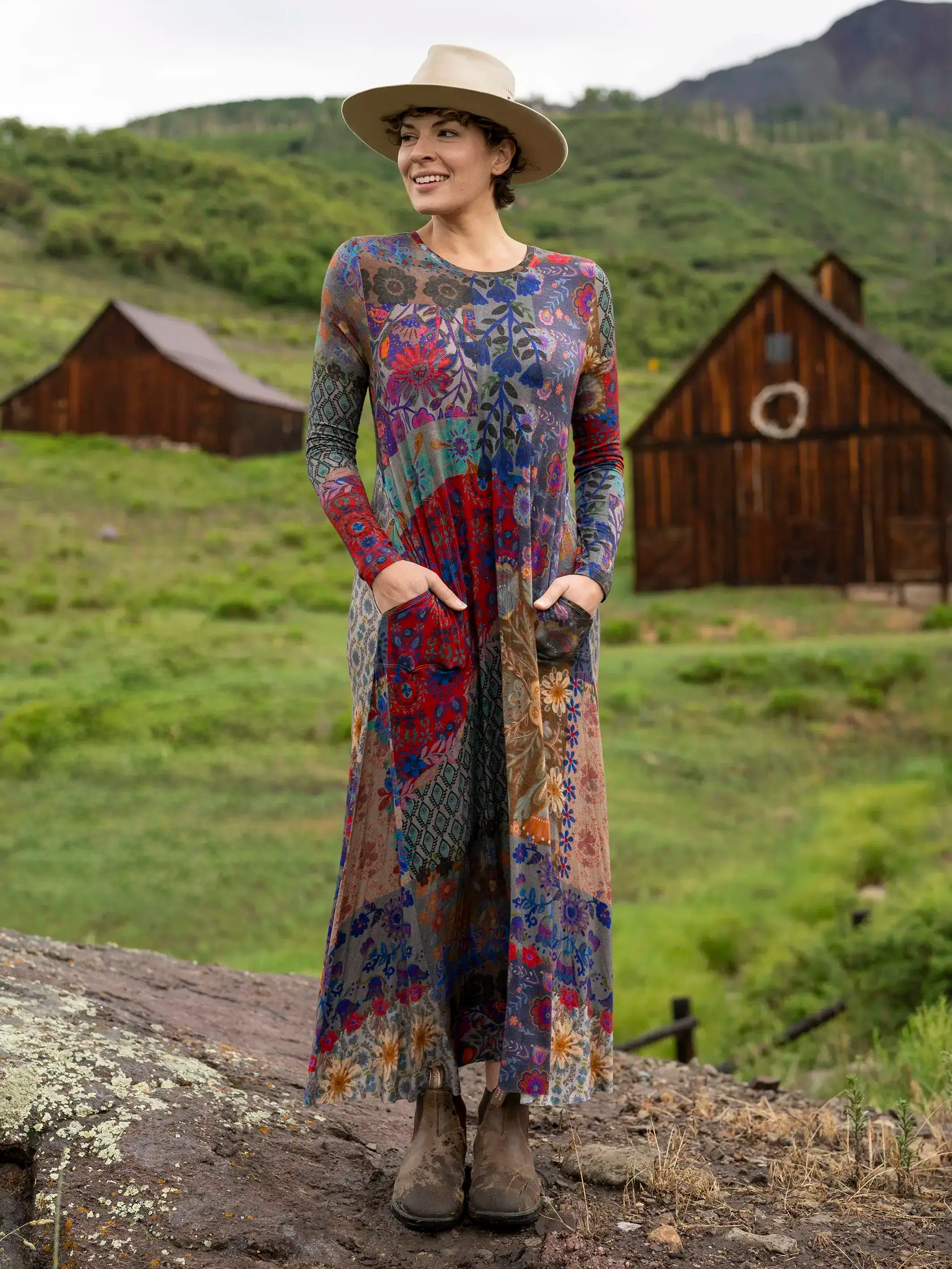 Stevie ButterSoft Knit Maxi Dress - Blue Patchwork Stevie ButterSoft Knit Maxi Dress - Blue Patchwork