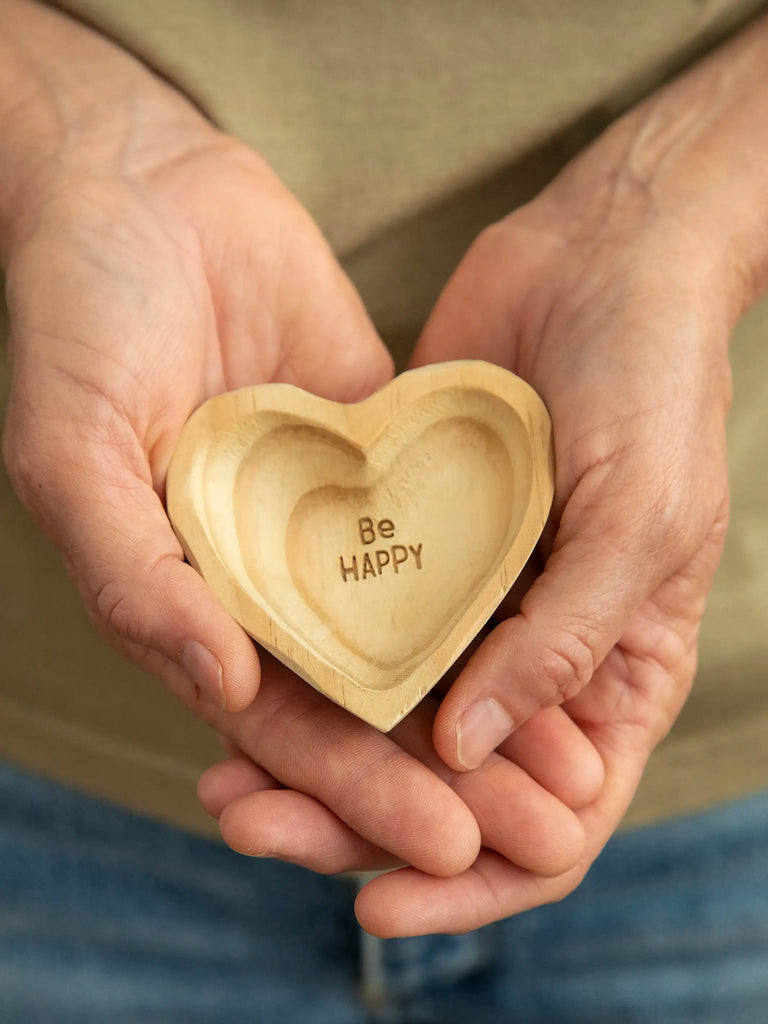 Wooden Heart Trinket Jewelry Dish - Be Happy-view 2