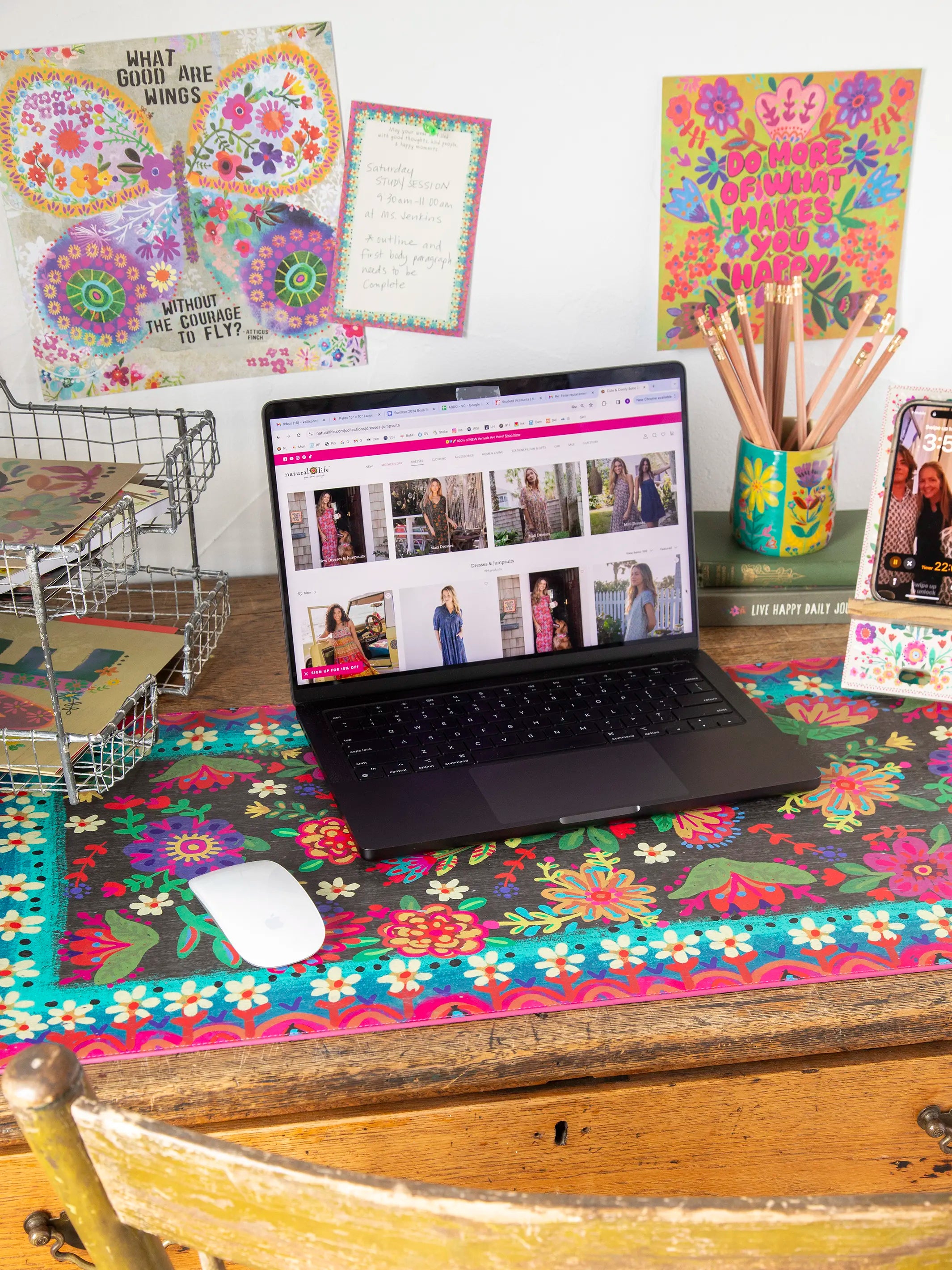Desk Mat - Black Folk Flower – Natural Life