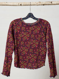 Lily Knit Cotton Long Sleeve Tee Shirt - Cranberry Brown Floral-view 1