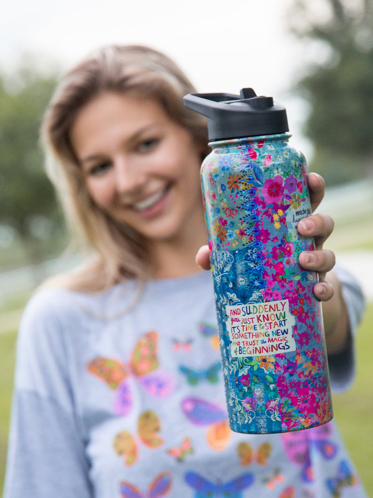 XL Stainless Steel Water Bottle|Fearless Patchwork-view 2