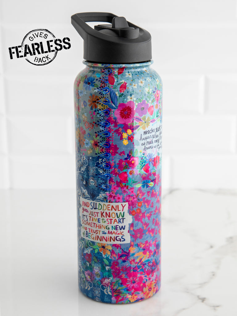 XL Stainless Steel Water Bottle|Fearless Patchwork-view 1