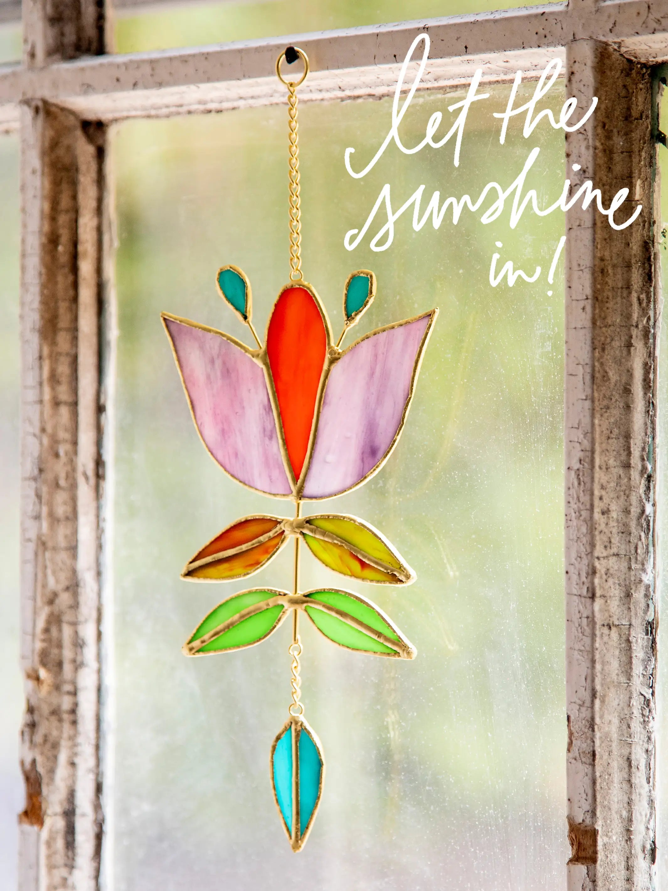 Stained Glass Window Hanging - Folk Flower - Thumbnail 2