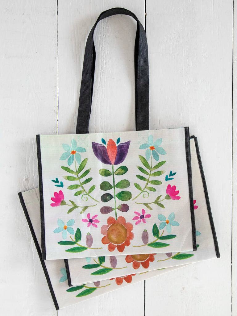 Large Happy Bag, Set of 3 - Cream Folk Flower-view 2