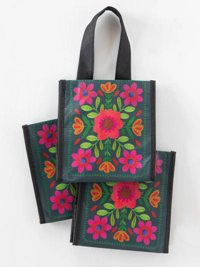 Small Happy Bag, Set of 3 - Dark Teal Flower-view 2
