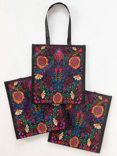XL Happy Bag, Set of 3 - Black Folk Flower-view 2