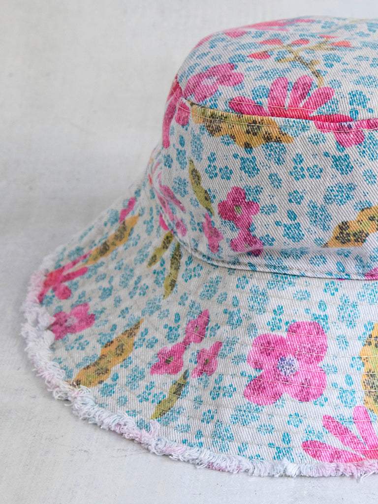 Canvas Bucket Hat - Blue Pink Daisies-view 1