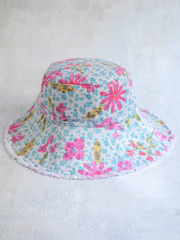 Canvas Bucket Hat - Blue Pink Daisies-view 3
