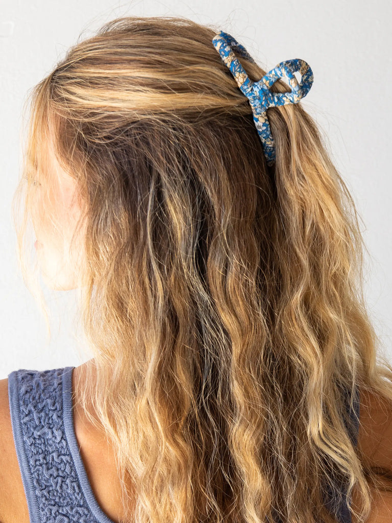 Boho Hair Claw - Blue Cream Floral-view 2