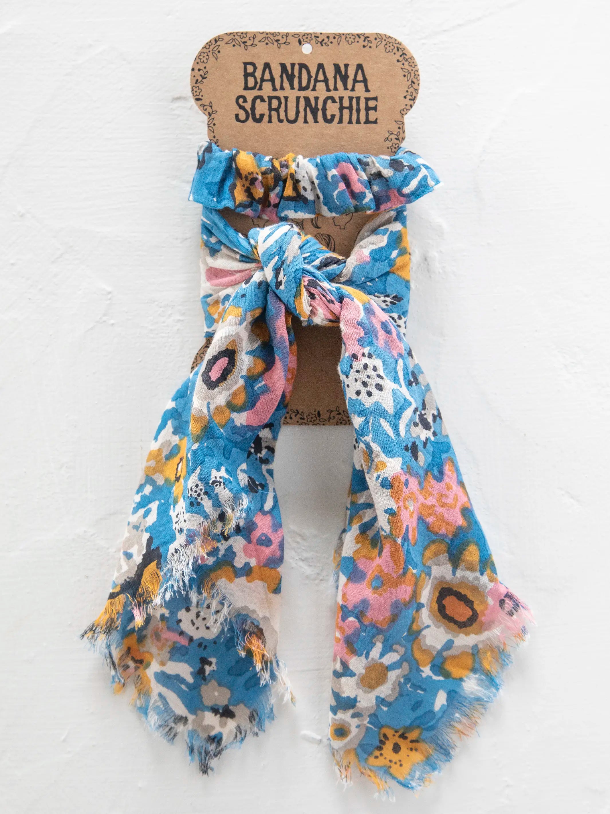 Hair Scarf Scrunchie With Bandana Bandana Scrunchie Blue Tan