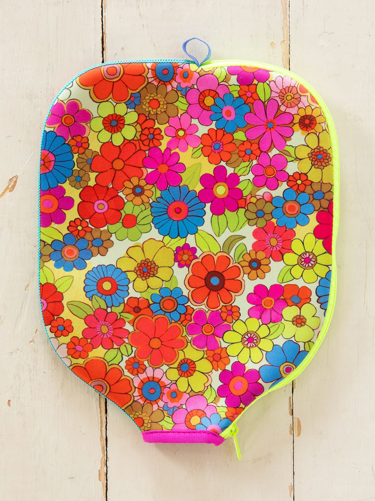 Pickleball Paddle Cover - Yellow Pink Retro Floral-view 1