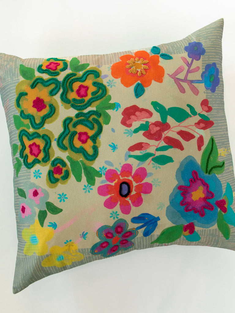 Cotton Tufted Embroidered Euro Sham - Floral Garden-view 1