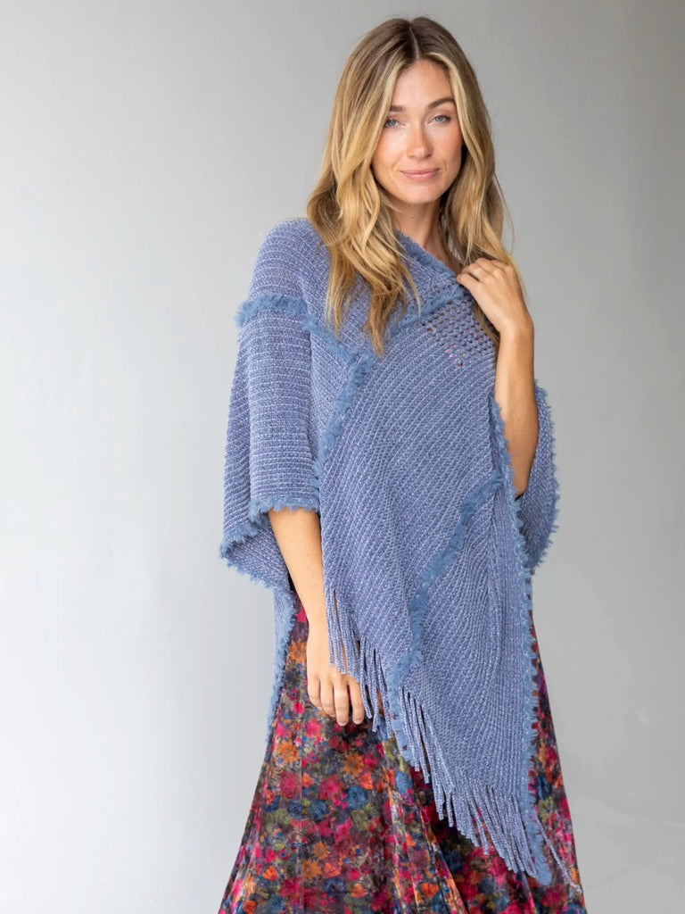 Chenille Poncho Scarf - Light Blue-view 1