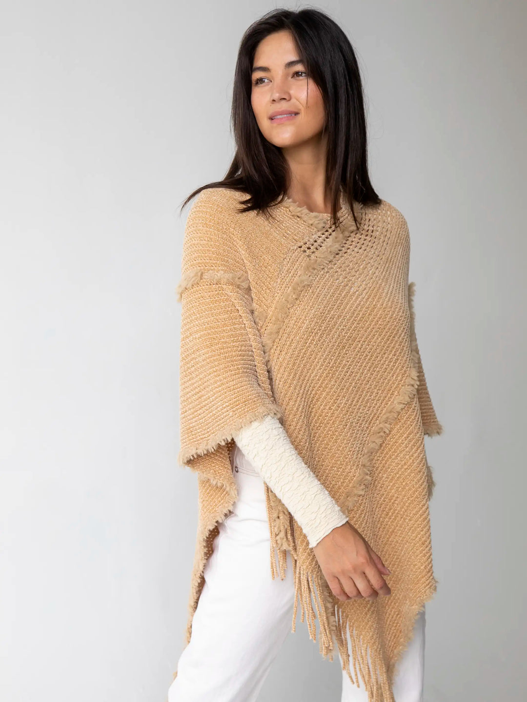 Chenille Poncho Scarf Tan Natural Life