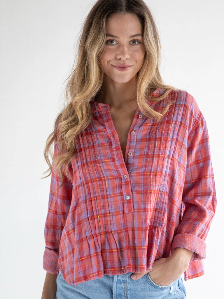 Montana Gauze Top Pink Lavender Plaid Natural Life