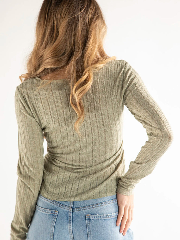 Pearl Knit Layering Top - Olive-view 2