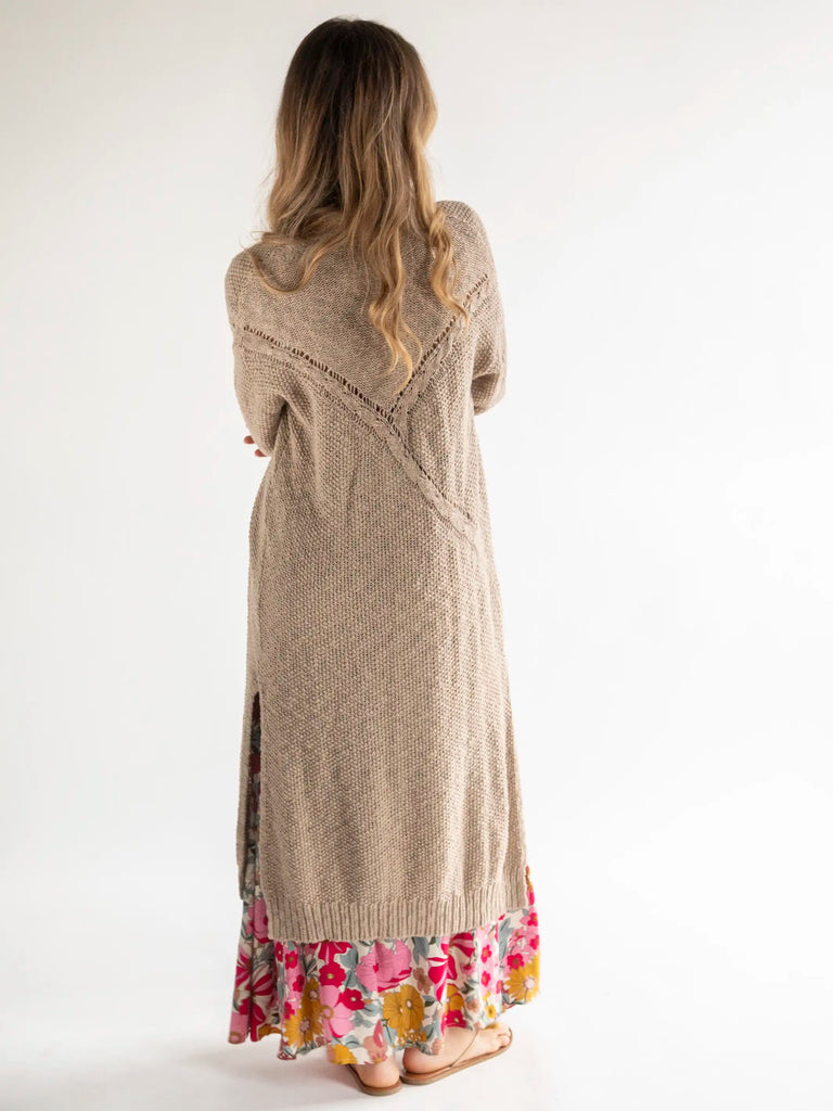 Cable Knit Duster - Tan-view 3