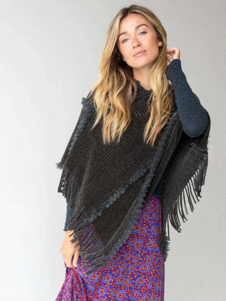 Chenille Poncho Scarf - Charcoal-view 1