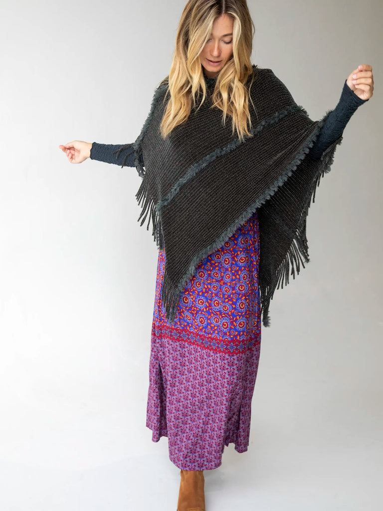 Chenille Poncho Scarf - Charcoal-view 3