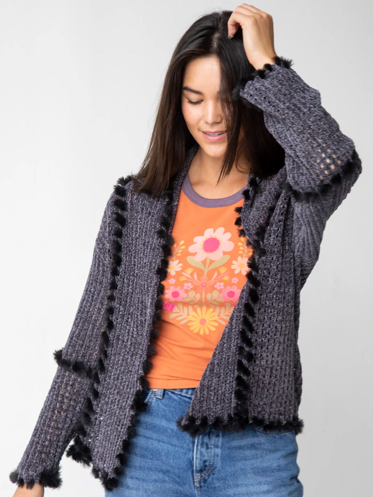So Soft Chenille Cardigan - Charcoal-view 3