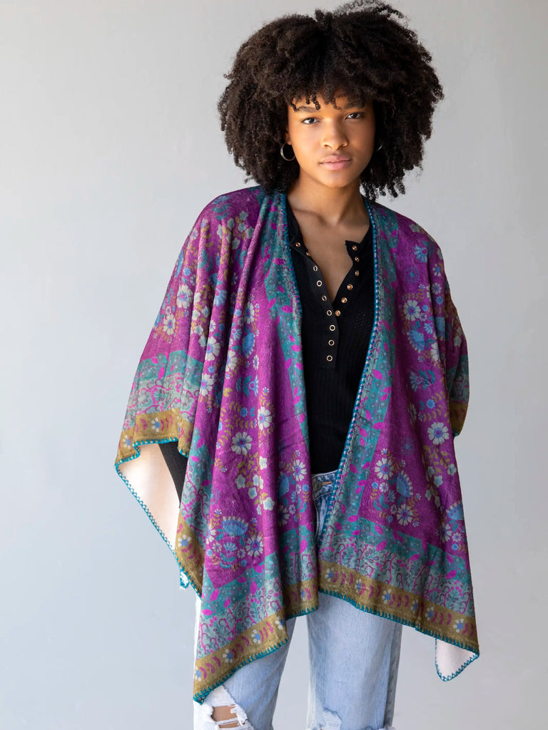 Cozy Poncho Kimono|Magenta-view 1
