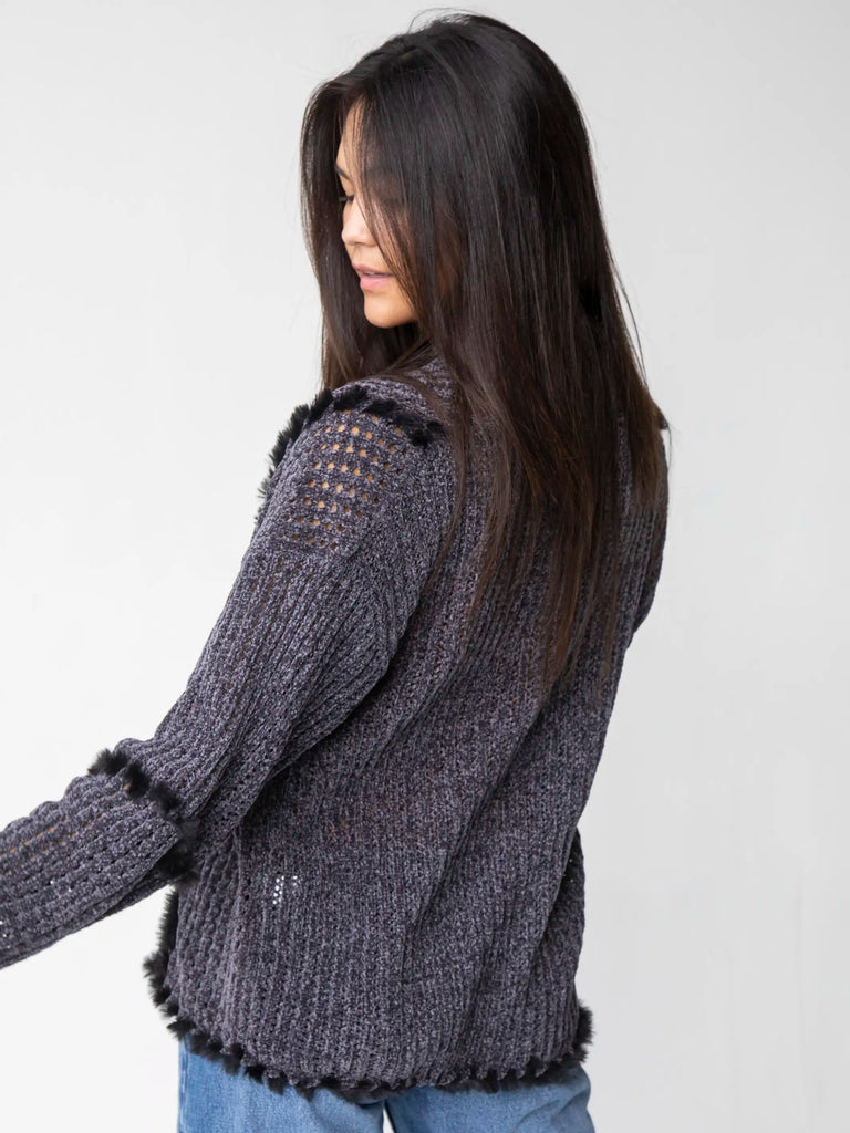 So Soft Chenille Cardigan - Charcoal-view 2