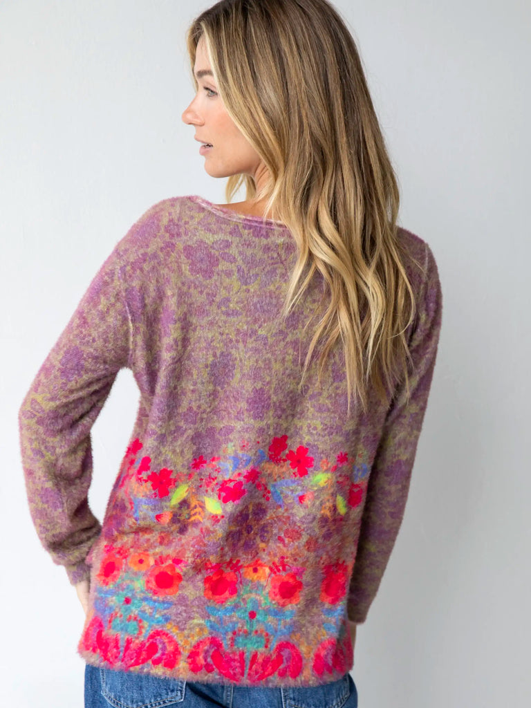 Lena Super Soft Sweater - Purple Floral Border-view 2