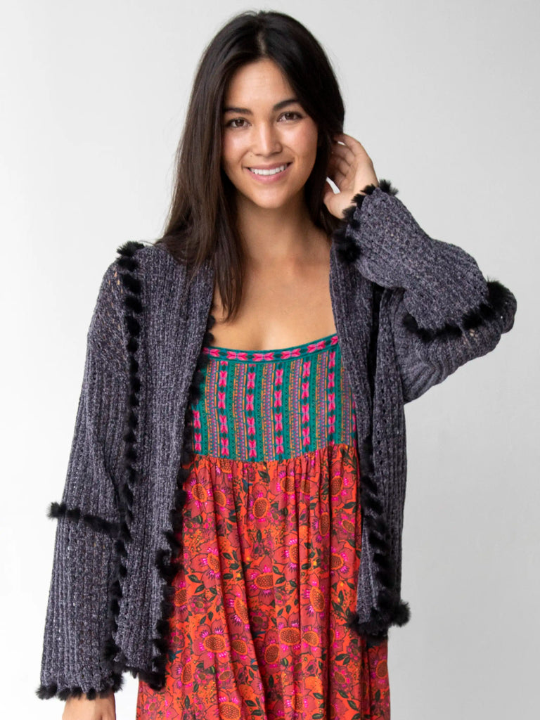 So Soft Chenille Cardigan - Charcoal-view 1