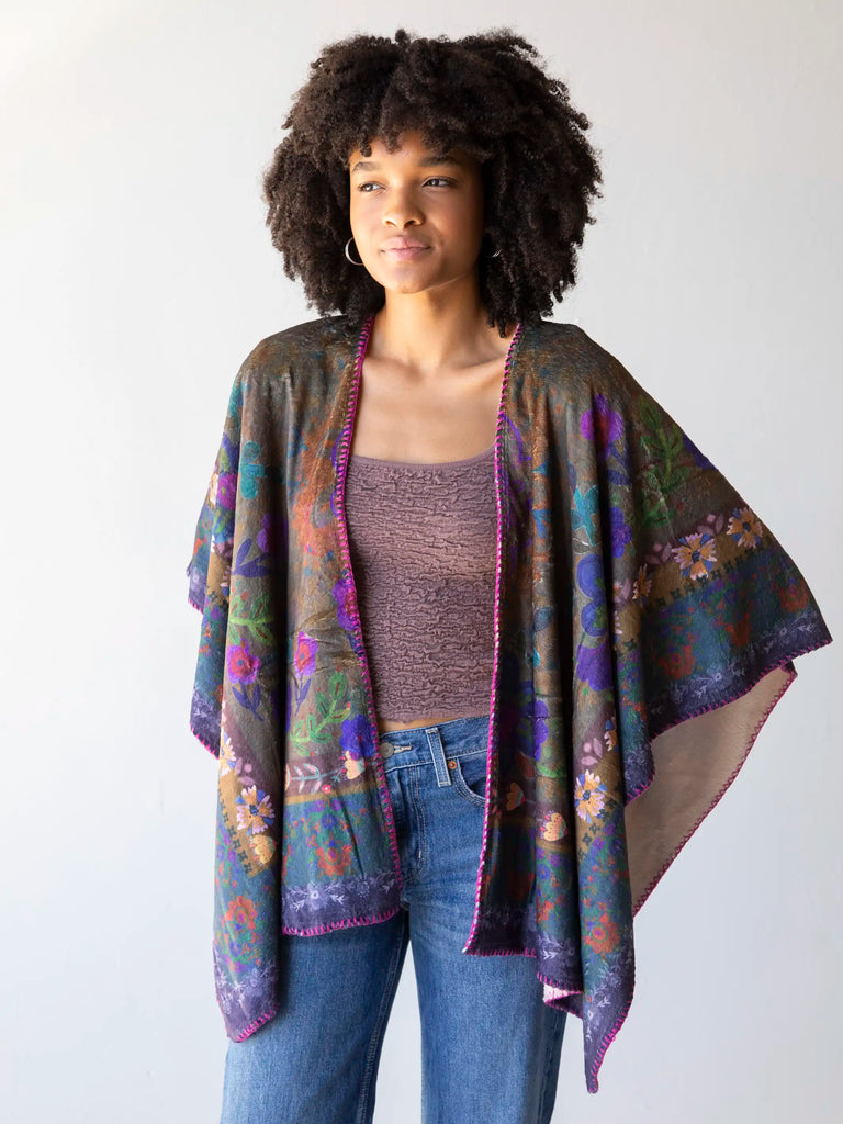 Cozy Poncho Kimono|Brown-view 3