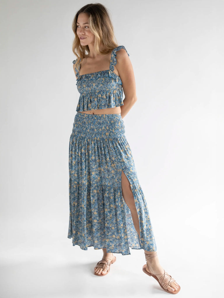 Angelina Midi Skirt - Blue Ditsy Floral-view 1