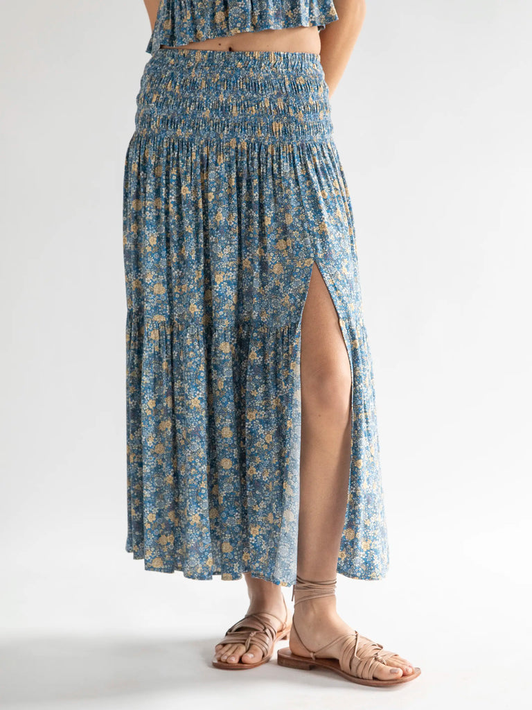Angelina Midi Skirt - Blue Ditsy Floral-view 2