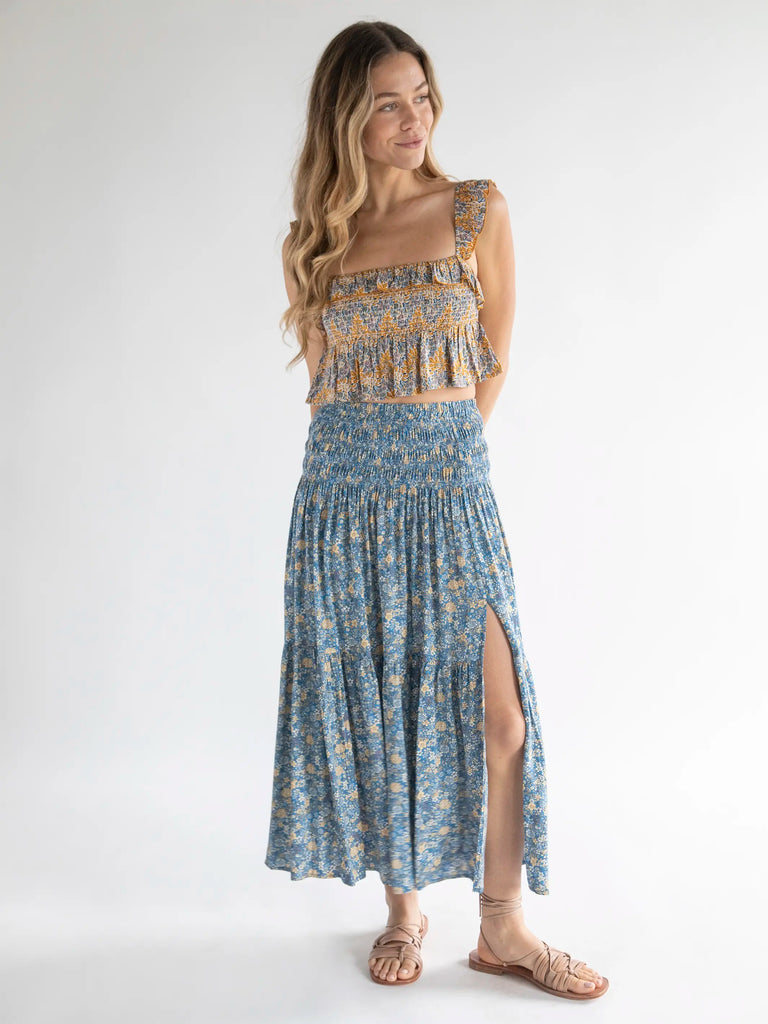 Angelina Midi Skirt - Blue Ditsy Floral-view 3