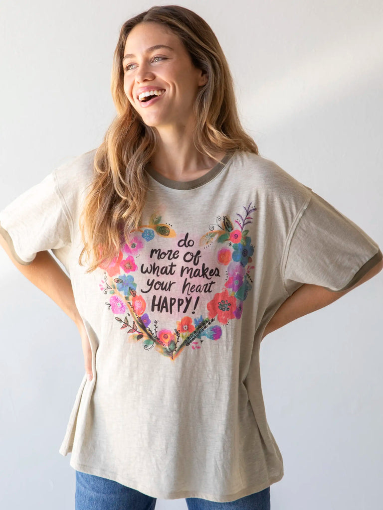 Ringer Oversized Tee Shirt - Make Your Heart Happy-view 1