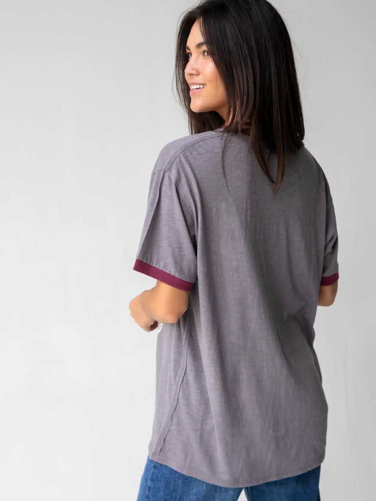 Ringer Oversized Tee Shirt - Slow Down-view 3