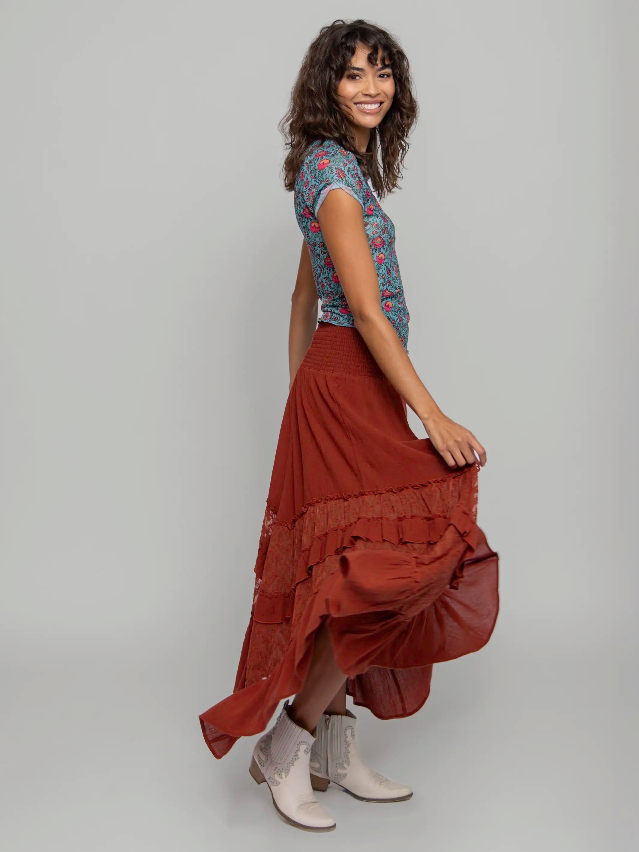 Feelin' Alive Lace Midi Skirt - Rust – Natural Life