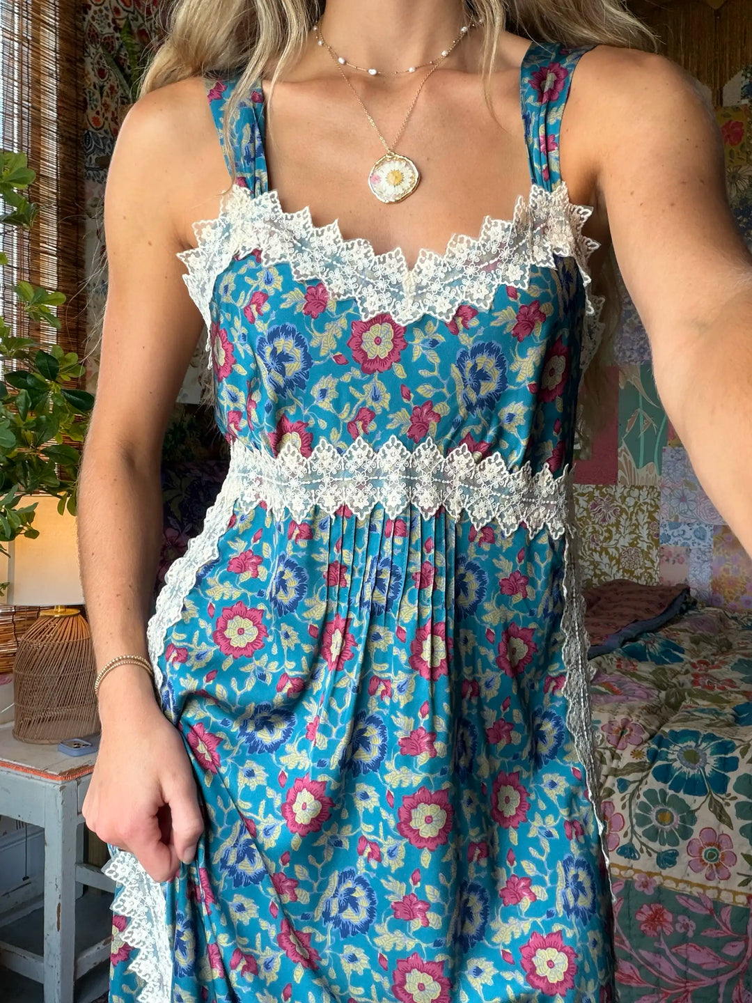 Tennessee Lace Trim Maxi Dress - Peony Block Teal – Natural Life