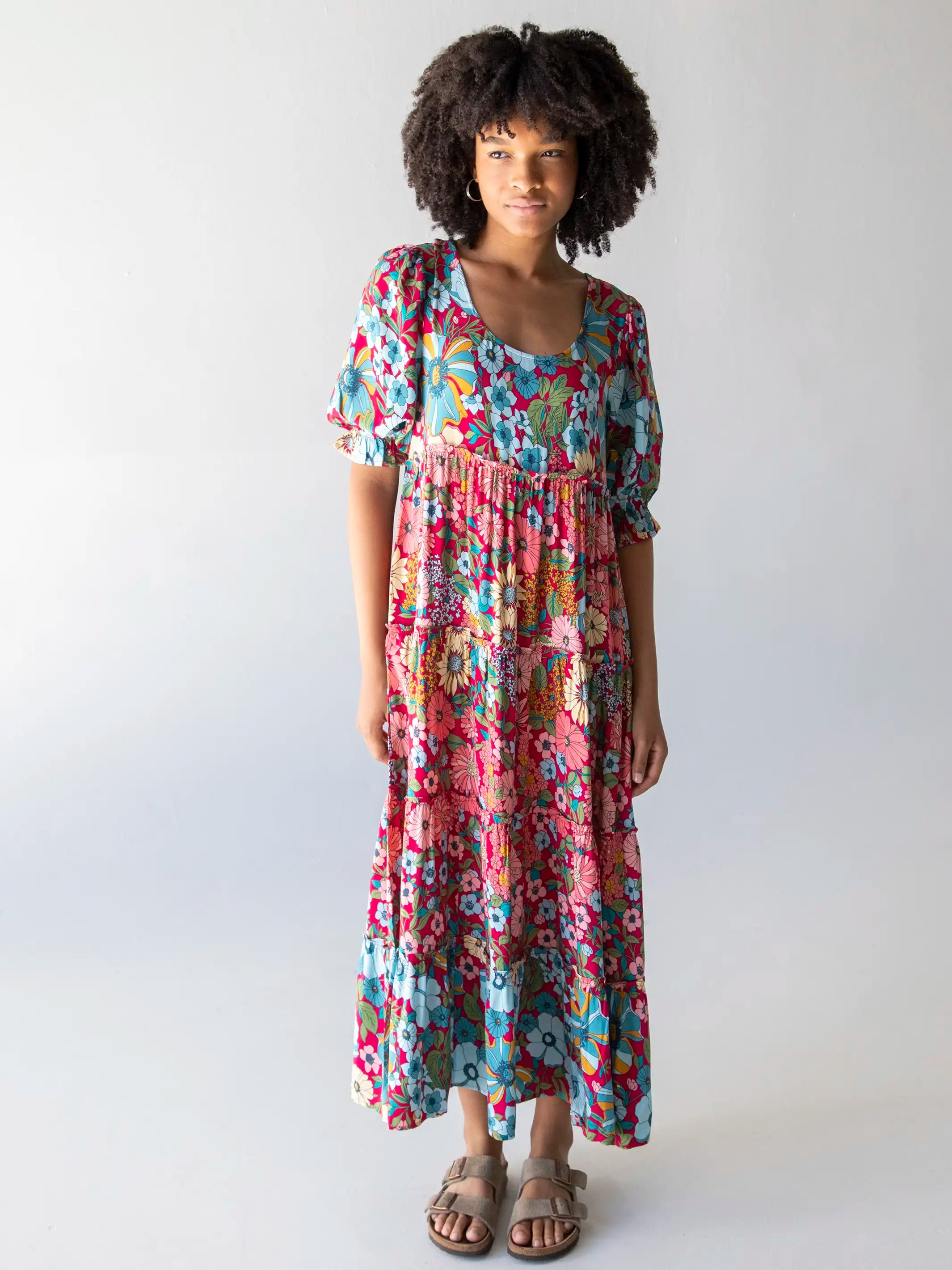 Collette Tiered Maxi Dress - Navy Turquoise Floral – Natural Life