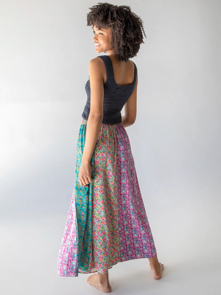 Valentina Maxi Skirt - Turquoise Purple Floral Mix-view 3