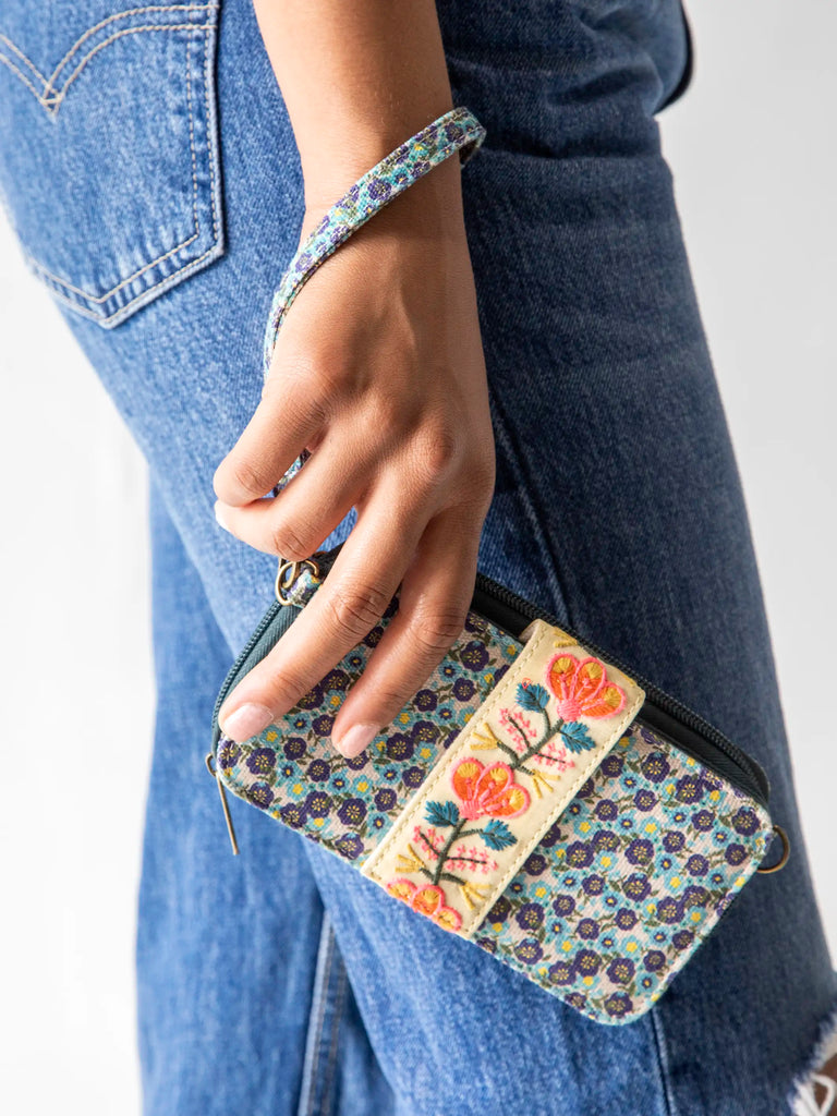 Wristlet Wallet - Blue Floral Ditsy-view 4